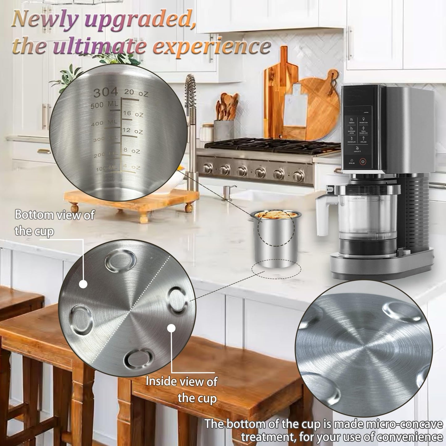 Stainless Steels Fit for Ninja Creami Containers- 4 Pack, 16oz Cups, Compatible with Ninja NC301, NC300, NC299AMZ, Fit for Ninja Creami Stainless Steel Pint, Silicone Lids, NC301 Creami Containers