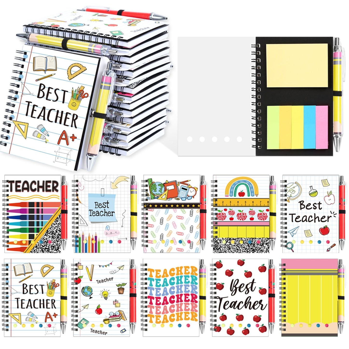40 Pcs/20 Set Teacher Appreciation Gifts Inspirational Bulk Spiral Notebook Thank You Gift for Teachers from Students Best Teacher Spiral Notebooks with 20 Pens for Office School Teacher's Day