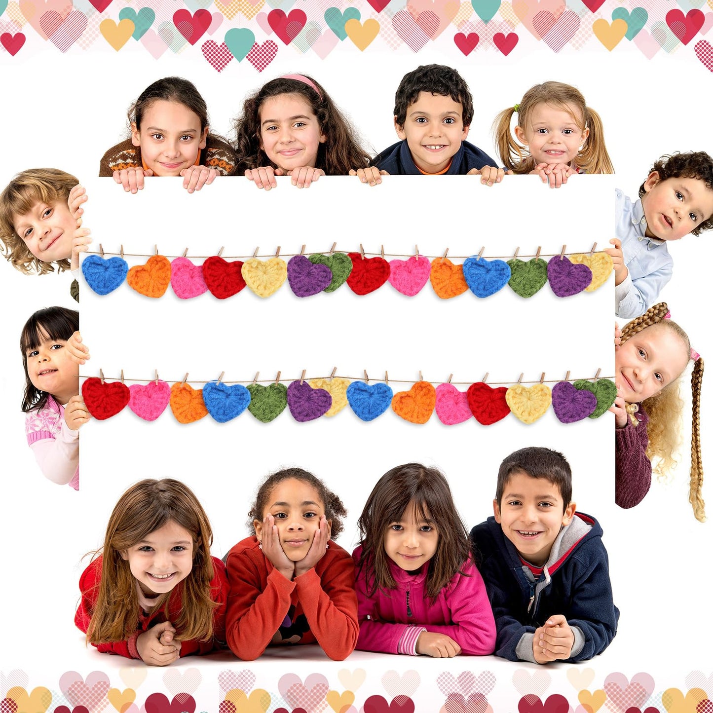 Mindsoft Emotional Cheer Support Gift Bulk Cute Hand Crocheted Pocket Hug Heart Inspirational Cards and Bags Party Favor for End of Year Preschool Toddler Boy Girls(140 Sets)