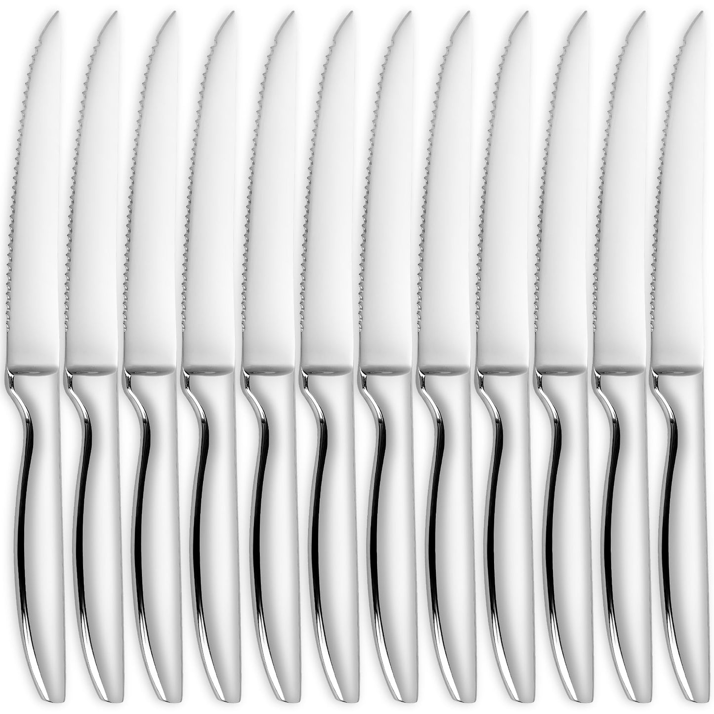 SuperCook Steak Knives Set of 12, Stainless Steel, High End, Serrated, Dishwasher Safe, Silver