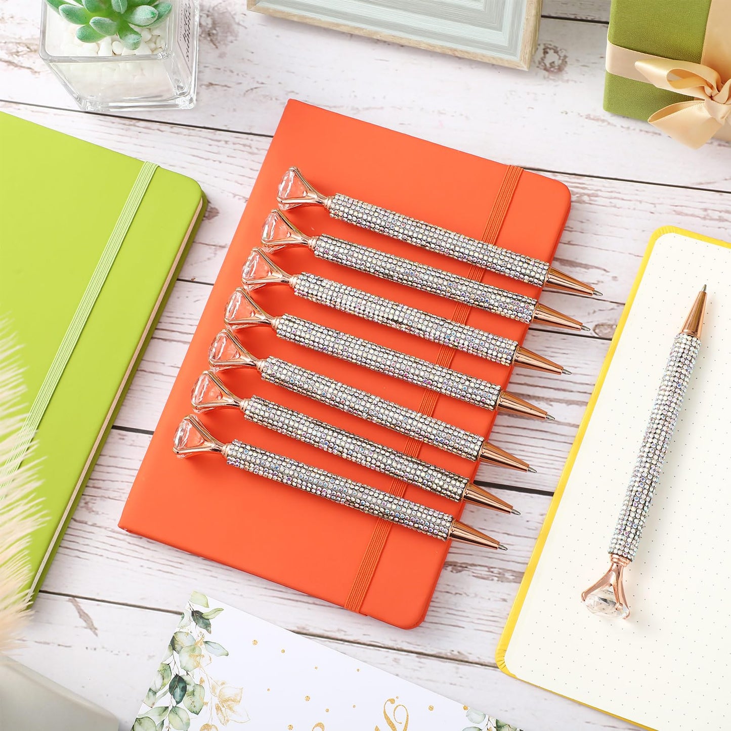 Honoson 50 Pcs Big Diamond Pens Bulk Bling Rhinestone Pens with Crystal Christmas Glitter Retractable Black Ink Ballpoint Pens for Bridal Shower Gifts School Office Birthday Party Favor(AB Color)