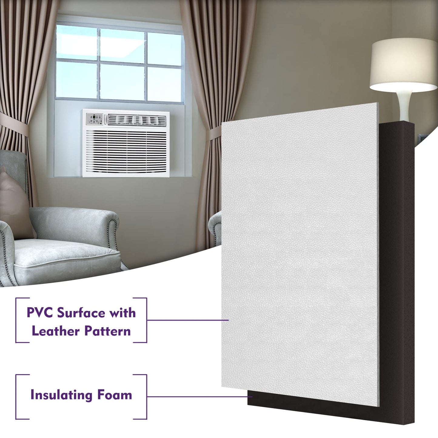 Mxclimate Full Surround Window AC Insulation Foam Side Panels for Air Conditioner Units, 48'' Width Indoor Window Seal Kit Cover, Winter and Summer