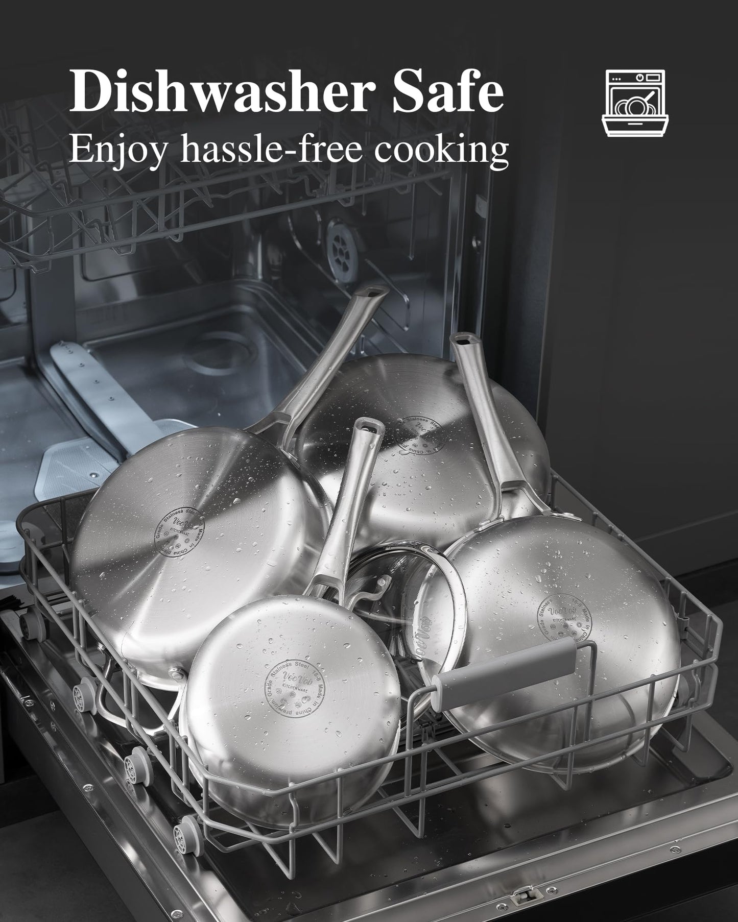 VocVoi Stainless Steel Pan, 12 Inch with Lid Stainless Steel Frying Pan, Non Toxic Tri-Ply Skillet, PFOA&PTFE Free, Oven and Dishwasher Safe, Induction Compatible