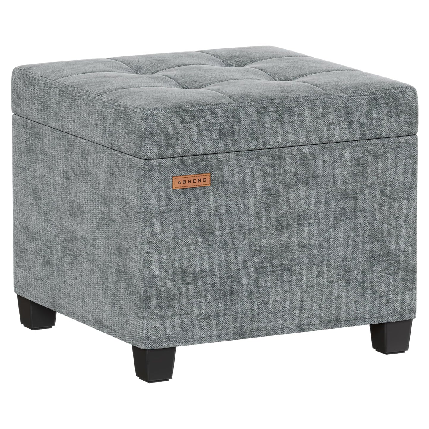 ABHENG Chenille Cover Steel Frame Ottoman with 48L Storage,17.7" x 17.7" x 17.7" Square Linen Storage Ottoman Stool Cube with Legs,for Dorm Livingroom Gray UASND641G