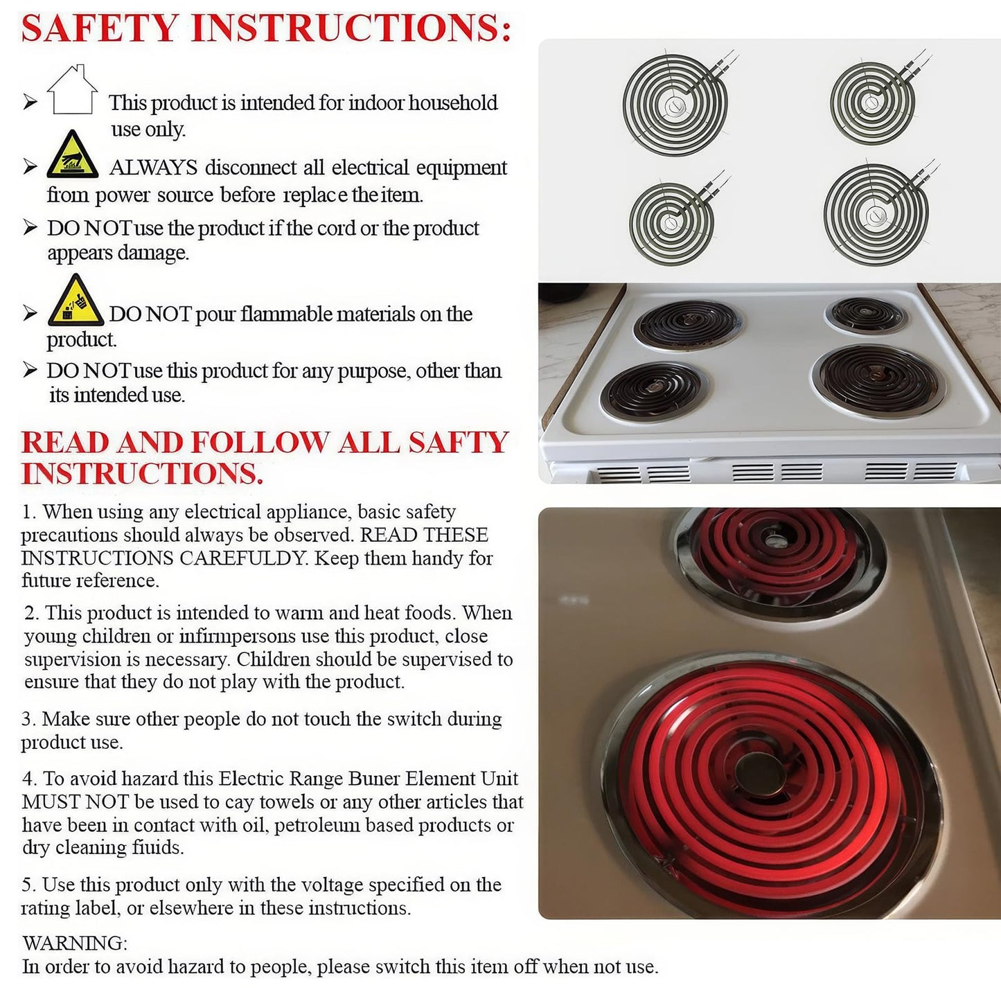 Upgraded WB30M1 WB30M2 Electric Stove Burners Replacement for GE Hotpoint Stove Element,Electric Range Burner Stove Coil for GE Stove Burner Replacement Parts,for GE Stove Top Element Burner (4 Pack)