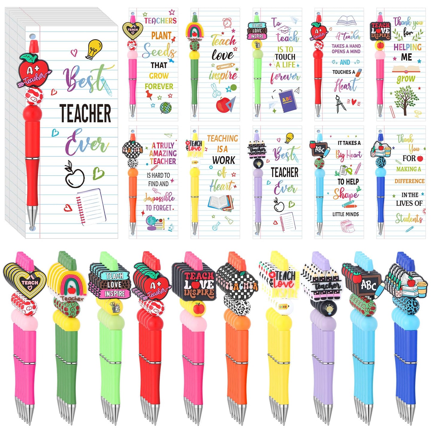 Humyoun 50 Sets Teacher Pen Kits: 2026 Teacher Graduation Gifts DIY Refillable Beadable Pens with Thank You Cards End of The Year Appreciation Gifts for School Team Staff Coworker Office Supplies