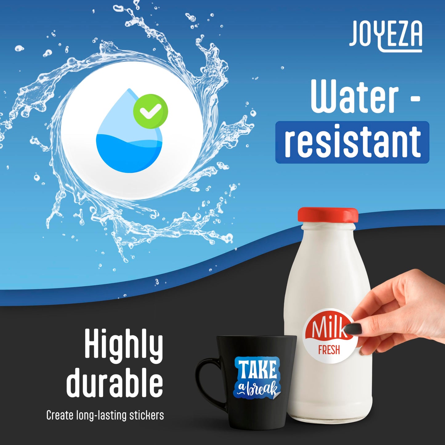 JOYEZA Premium Printable Vinyl Sticker Paper for Inkjet Printer - 80 Sheets Glossy White Waterproof, Dries Quickly Vivid Colors, Holds Ink well - Inkjet & Laser Printer
