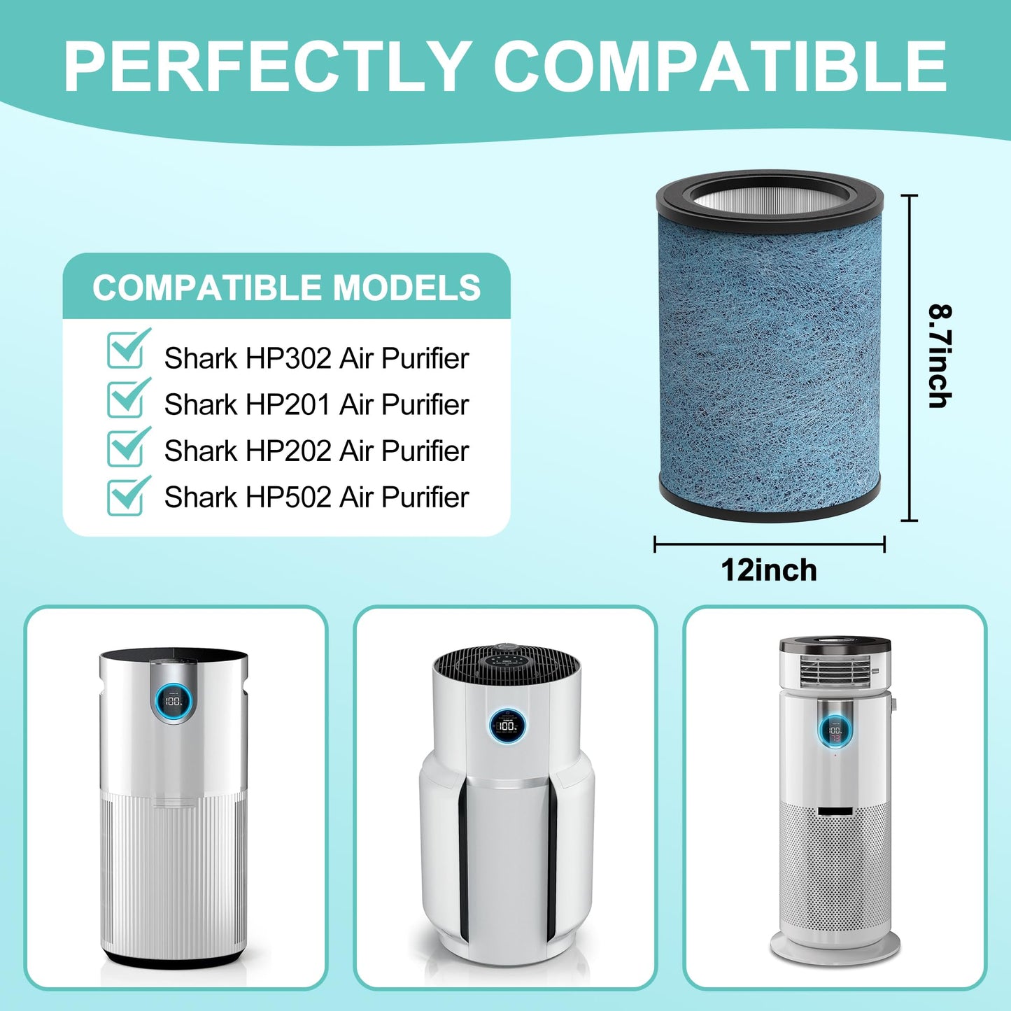 HP302 Replacement Filter Compatible with Shark HP301 HP302 NeverChange Air Purifier MAX Clean Sense HP200 HC502 HP232 AP1000, 3-in-1 HEPA Filter, Part# HE3FKPET 1 Pack
