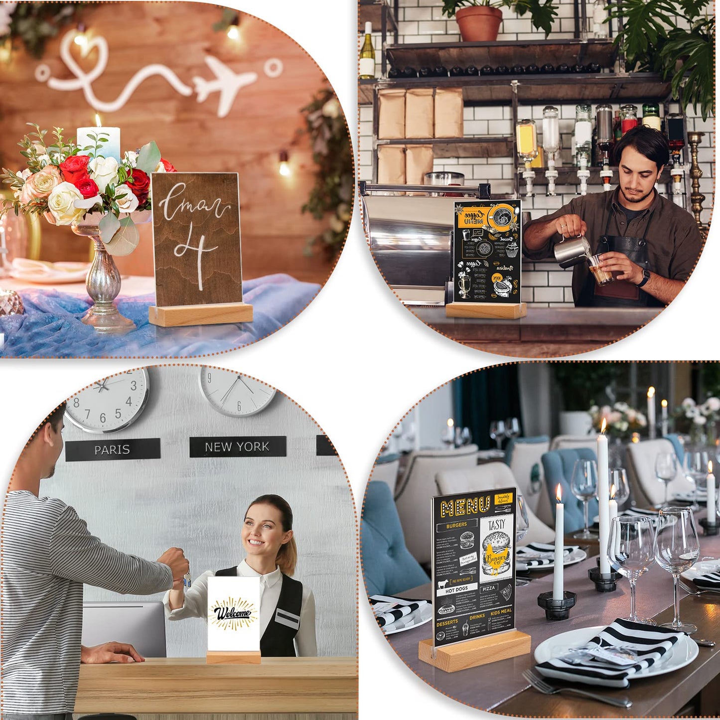 Vinsot 16 Pack 4 x 6 Inch Clear Acrylic Sign with Wood Base T Shape Sign Holder Vertical Blank Stands Desktop Display Plastic Menu Frame Double Sided Flyer Stand for Wedding Restaurant Party Decor