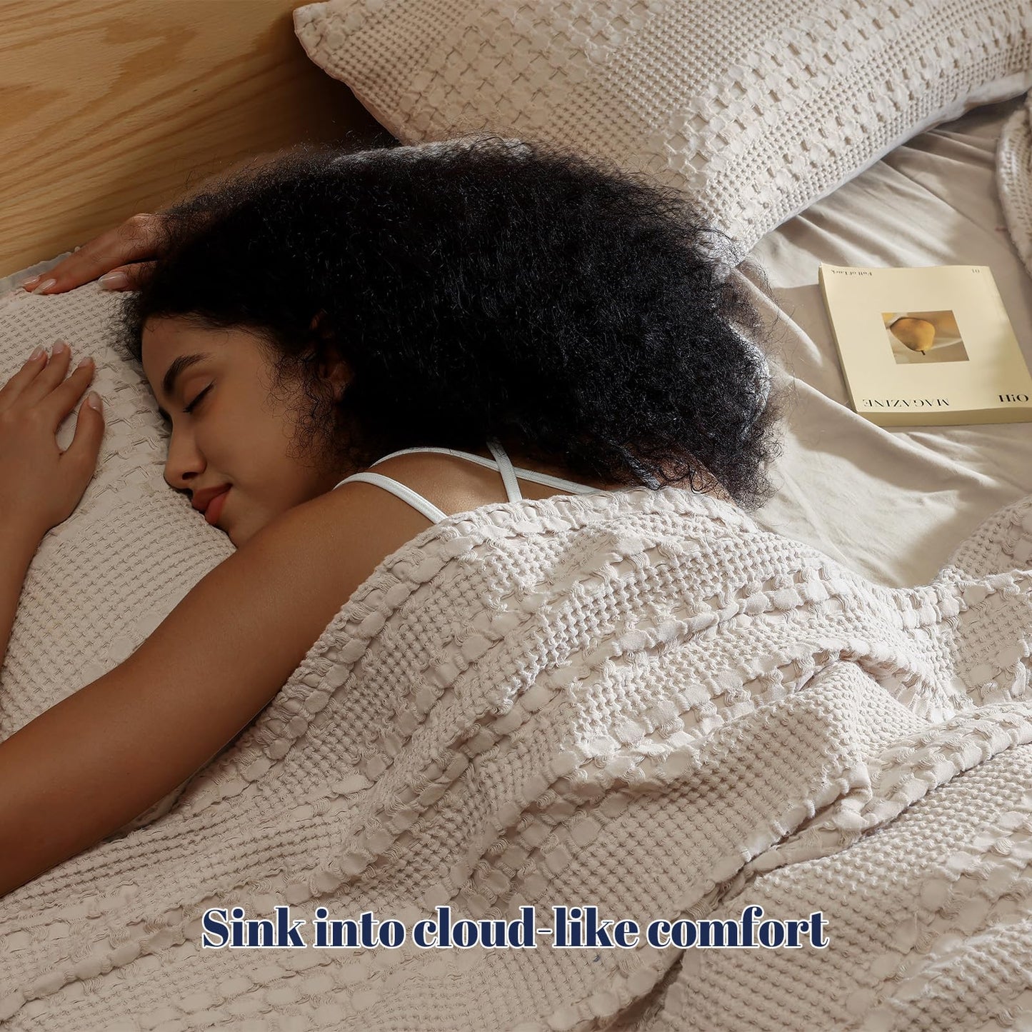 PHF 100% Cotton Waffle Pillow Shams King Size, 2 Pack 20" x 36" Soft Skin-Friendly Pillowcases, No Filling, Aesthetic Woven and Breathable Waffle Weave Pillow Case Covers for Bed, Oatmeal