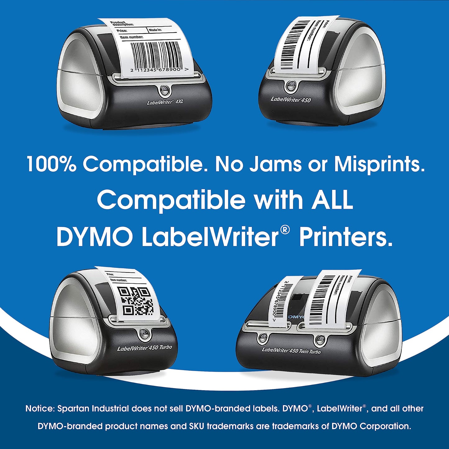 Spartan Industrial - Replacement for DYMO 30334 (10 Rolls, 10000 Labels) 2 1/4" X 1 1/4" Direct Thermal UPC Barcode and SKU Labels - Compatible with LabelWriter 450, 450 Turbo, 4XL (NOT 550, 5XL)
