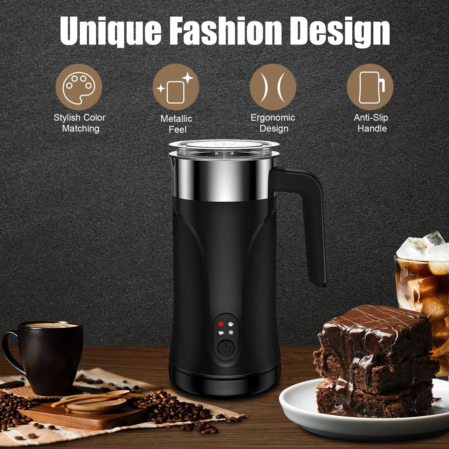 Ovetedot Milk Frother, 4-in-1 Milk Frother and Steamer, 10.1oz/300ml Automatic Hot and Cold Foam Maker and Milk Warmer, Electric Milk Frother for Coffee, Latte, Cappuccino, Matcha(Black)