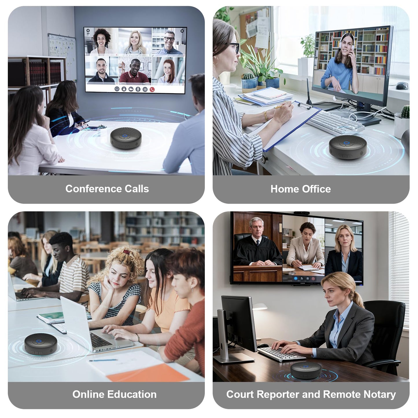 BALILA CM900 Conference Speaker and Microphone, 4 AI Mics 360° 20ft (7m) Voice Pickup, Noise Reduction, USB C & Bluetooth 5.3 (20m & 66ft) Speakerphone for 16 People, Compatible with Leading Platforms