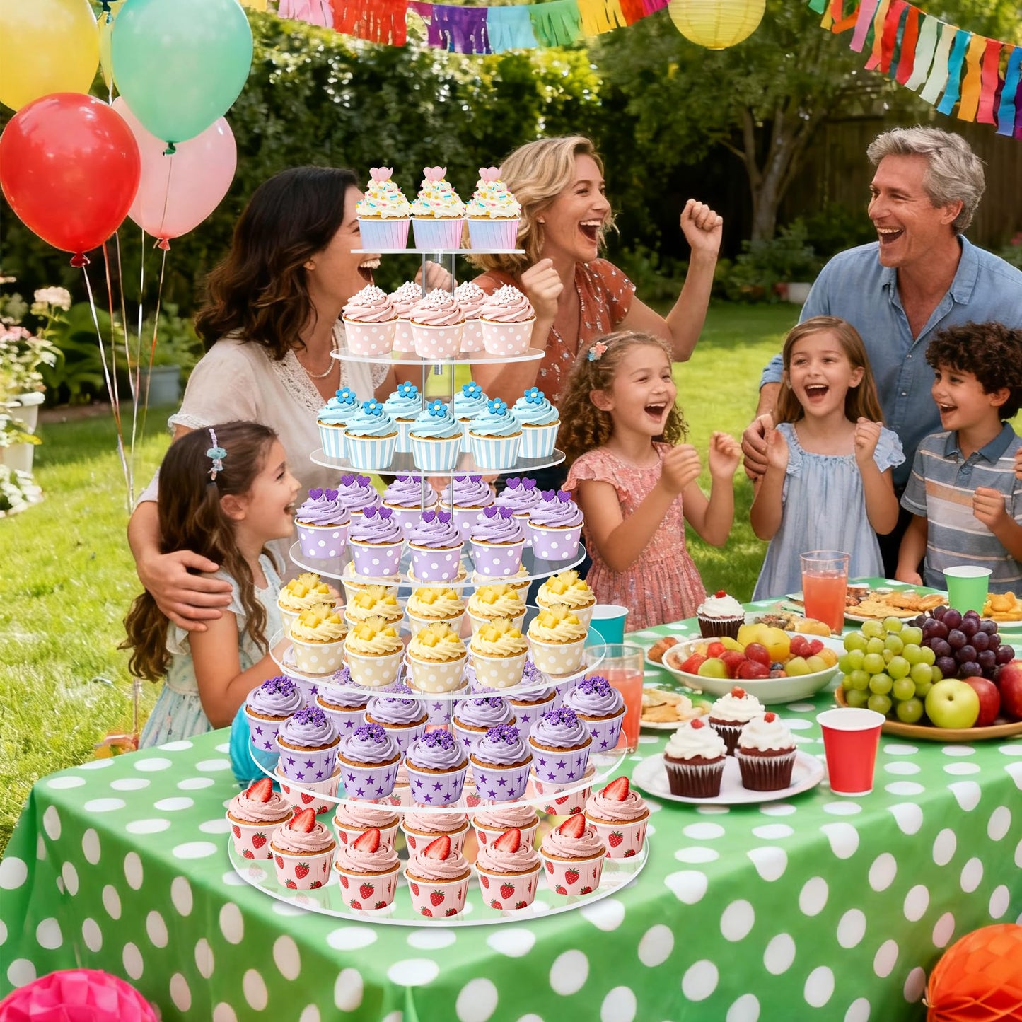 Cupcake Stand, 7 Tier Round Cupcake and Cake Dessert Tower Holder for 70 Cupcakes, Clear Acrylic Cupcake Riser, Large Pastry Cupcake Display for Party Wedding Birthday