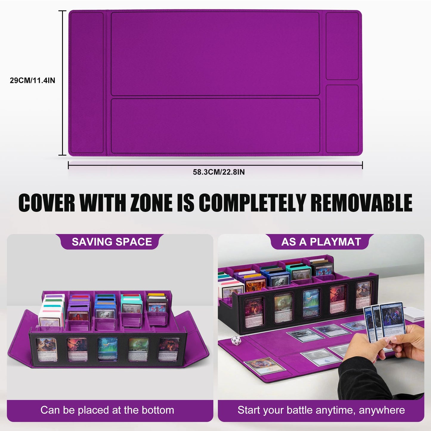 Trading Card Storage Box with Commander Display , 5-Row Deck Case with Removable Lid; 3900+ Card Deck Box for MTG TCG Sports Card, 5 Toploaders, 5 Stoppers, 48 Dividers,1 Dice Tray (Black Purple)