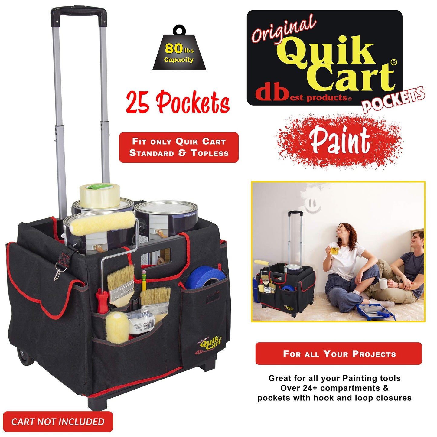 dbest Quik Cart Pockets, Black, Unisex, 20-Pocket Caddy for Easy Organization and Storage