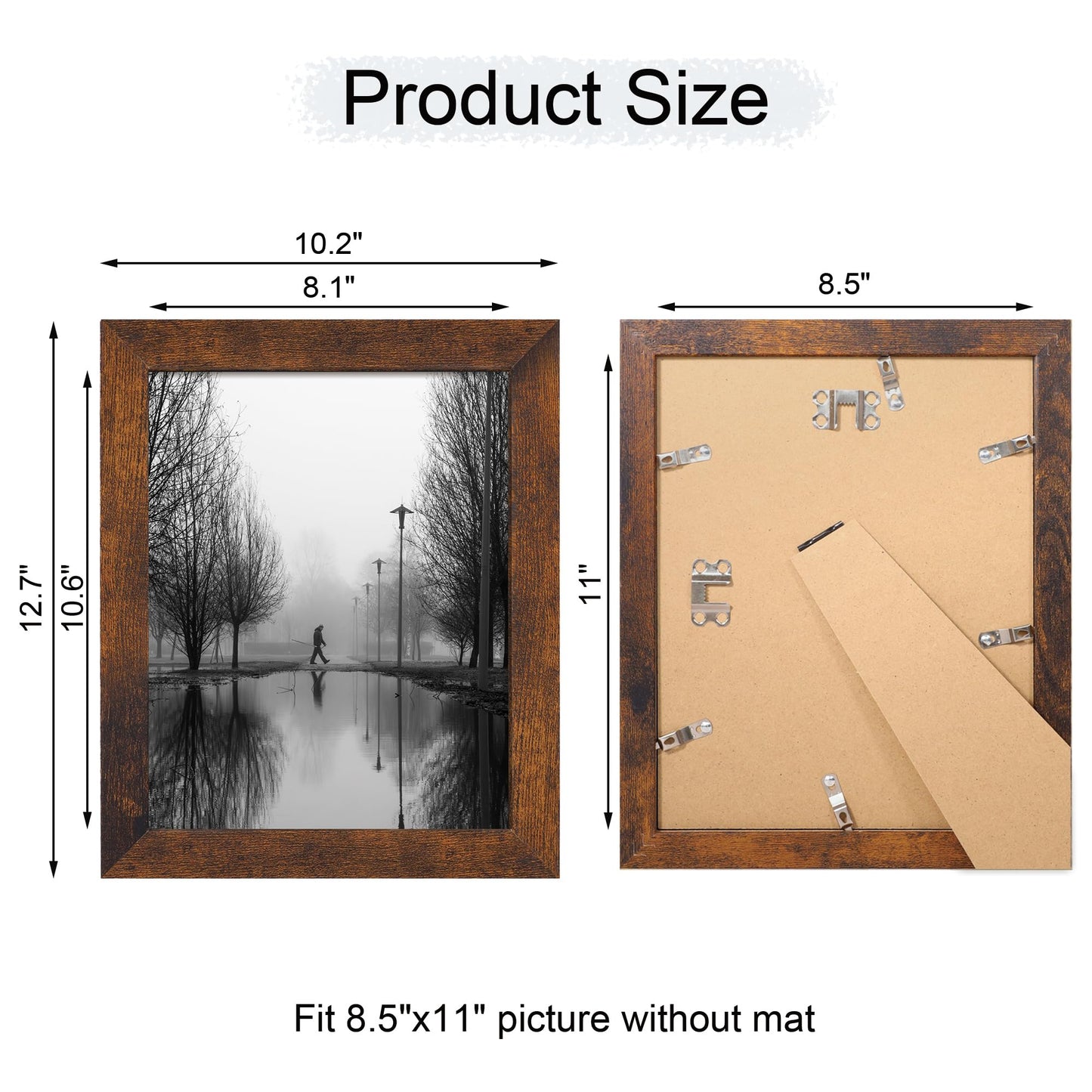 iRahmen 8.5x11 Picture Frame Set of 4, High Definition Real Glass Rustic Frame, Wood Photo Frames 8.5 by 11 Diploma Document for Wall Hanging and Tabletop Display