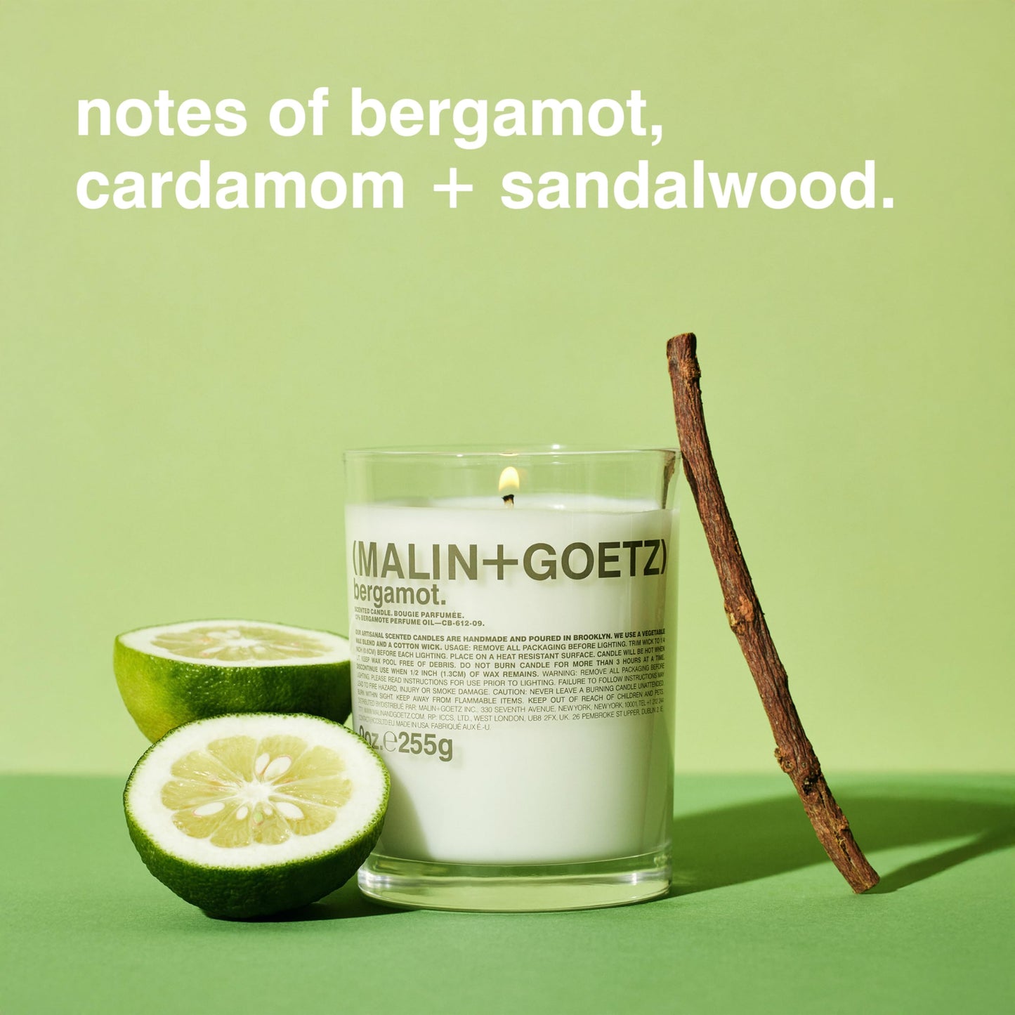 Malin + Goetz Bergamot Candle, 9 oz. – Bright & Refreshing Aroma Scent Fragrance, Scented Candle, Natural Vegetable Wax Blend, Vegan & Cruelty Free, Single Wick Candle, Lasts 60 Hours