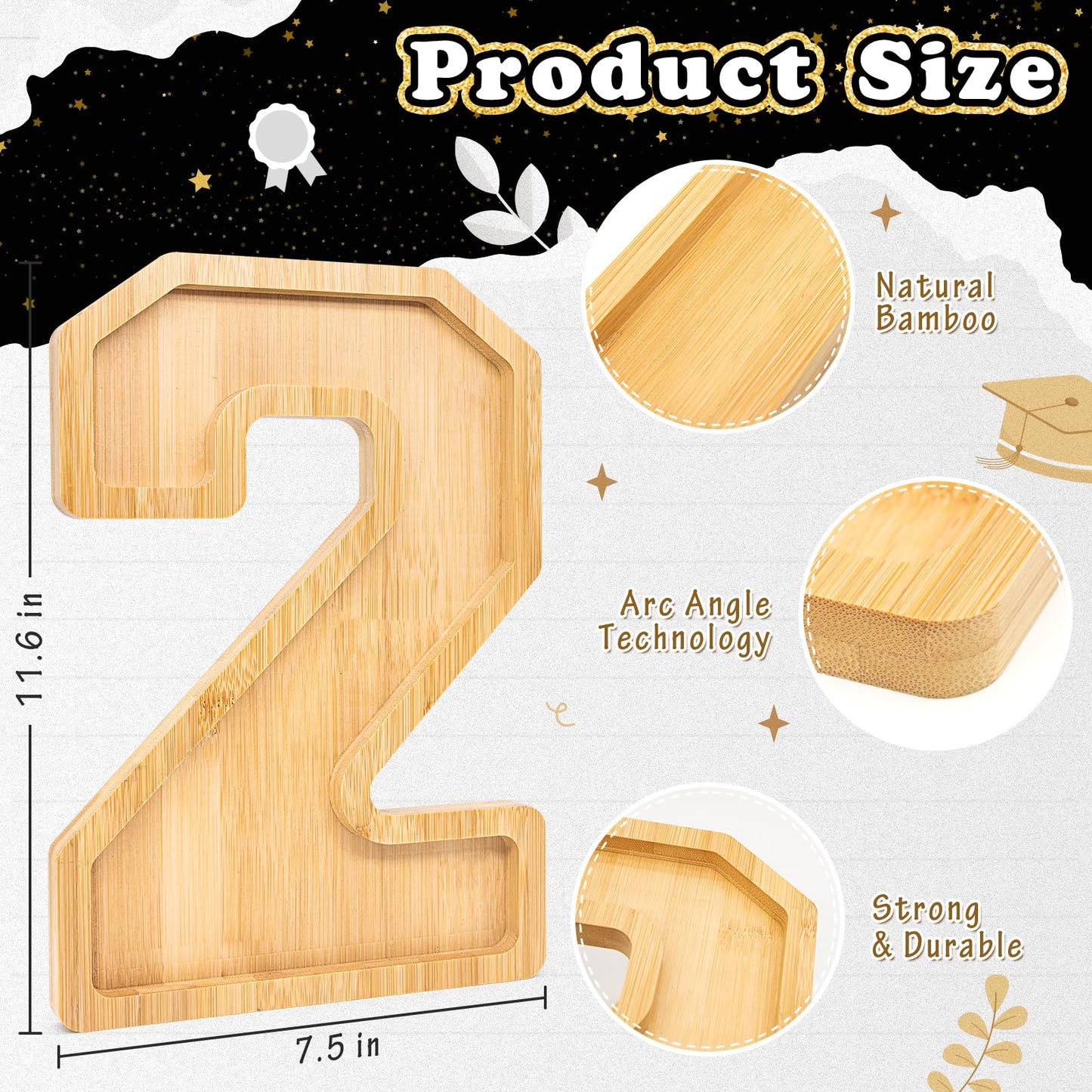 Nsoyos 4PCS Wooden Graduation Decorations Number Charcuterie Board Box-(with 14 Balloons) 2026 Charcuterie Numbers Fillable Food Graduation Party Supplies