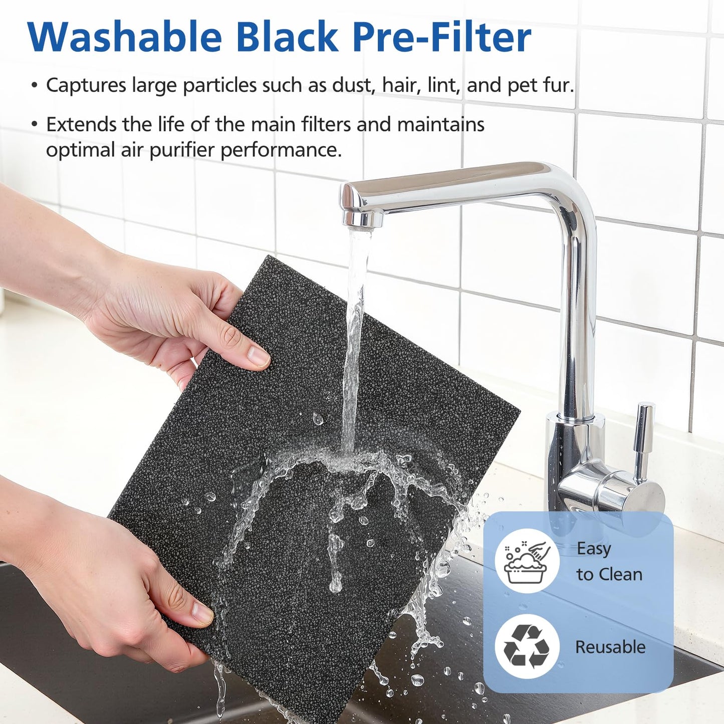 LINNIW TZ-K2 Replacement Filter Compatible with ToLife Air Purifier TZ-K2, 3-in-1 Filtration Systemwith Activated Carbon & Pre-filter, TZ-K2-A replacement filter, 2 Pack