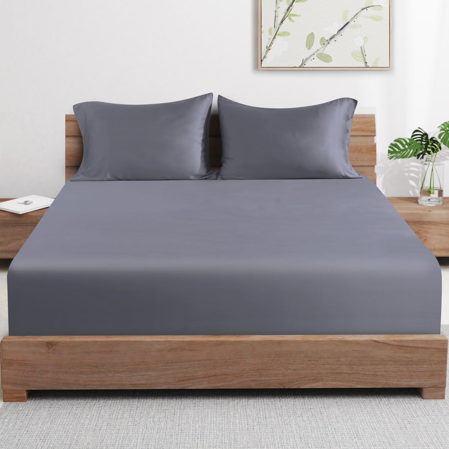 Bamboo Viscose Cooling Fitted Sheet King Size Only, 400 Thread Count, 16" Deep Pocket Cooling Bottom Sheets for Hot Sleeper, Silky Soft Breathable (King, Dark Grey