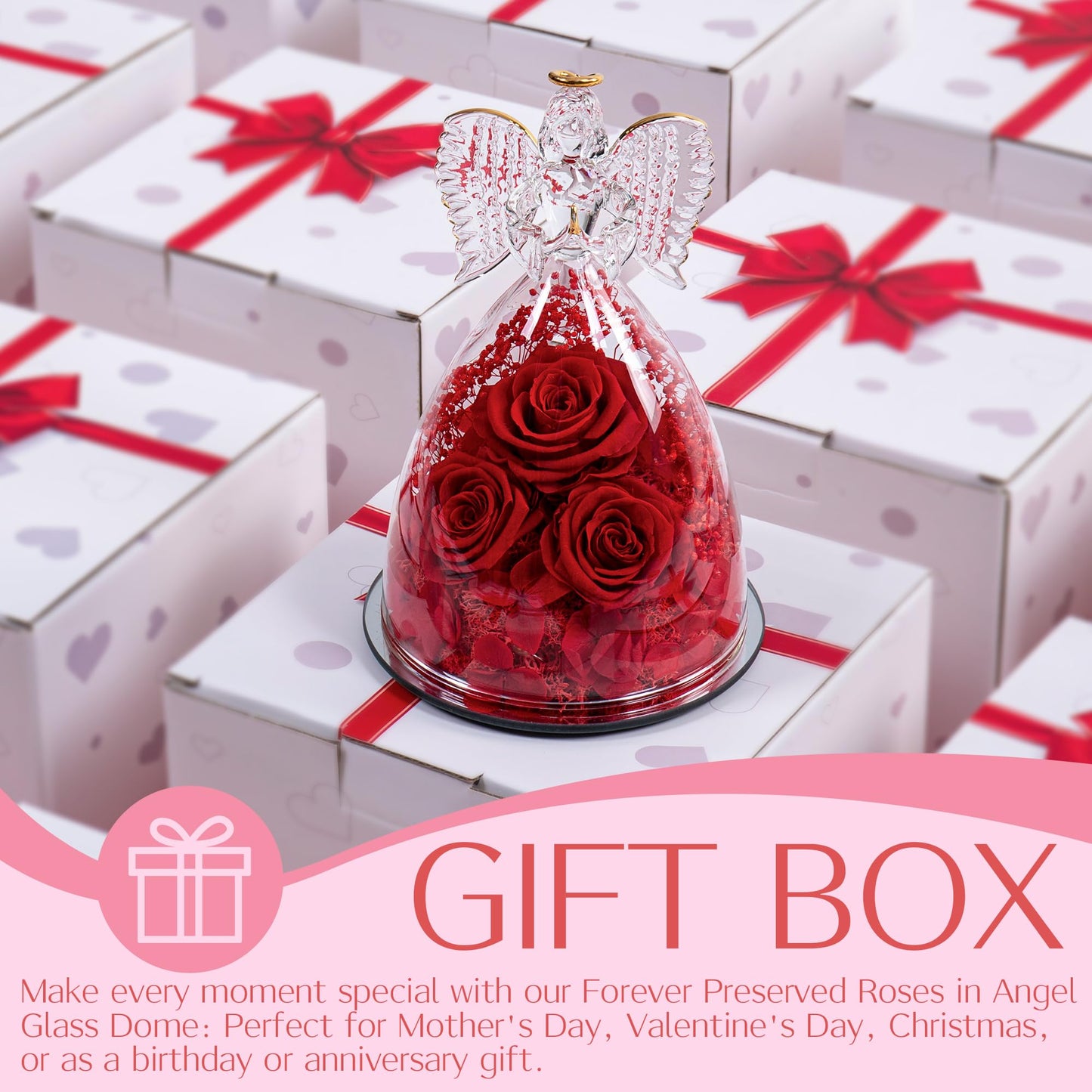 Agrul Mothers Day Flowers Gifts for Mom Women,Forever Real Roses in Angel Figurines,Mothers Day Roses Gifts for Grandma Wife/Red
