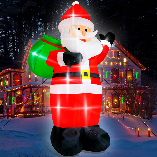 15FT Christmas Inflatables, Giant Inflatable Santa Claus Holding Gift Bags, Blow Up Christmas Santa Claus with 8pcs LED, Inflatable Santa Claus Outdoor Decorations for Party Holiday Lawn Yard