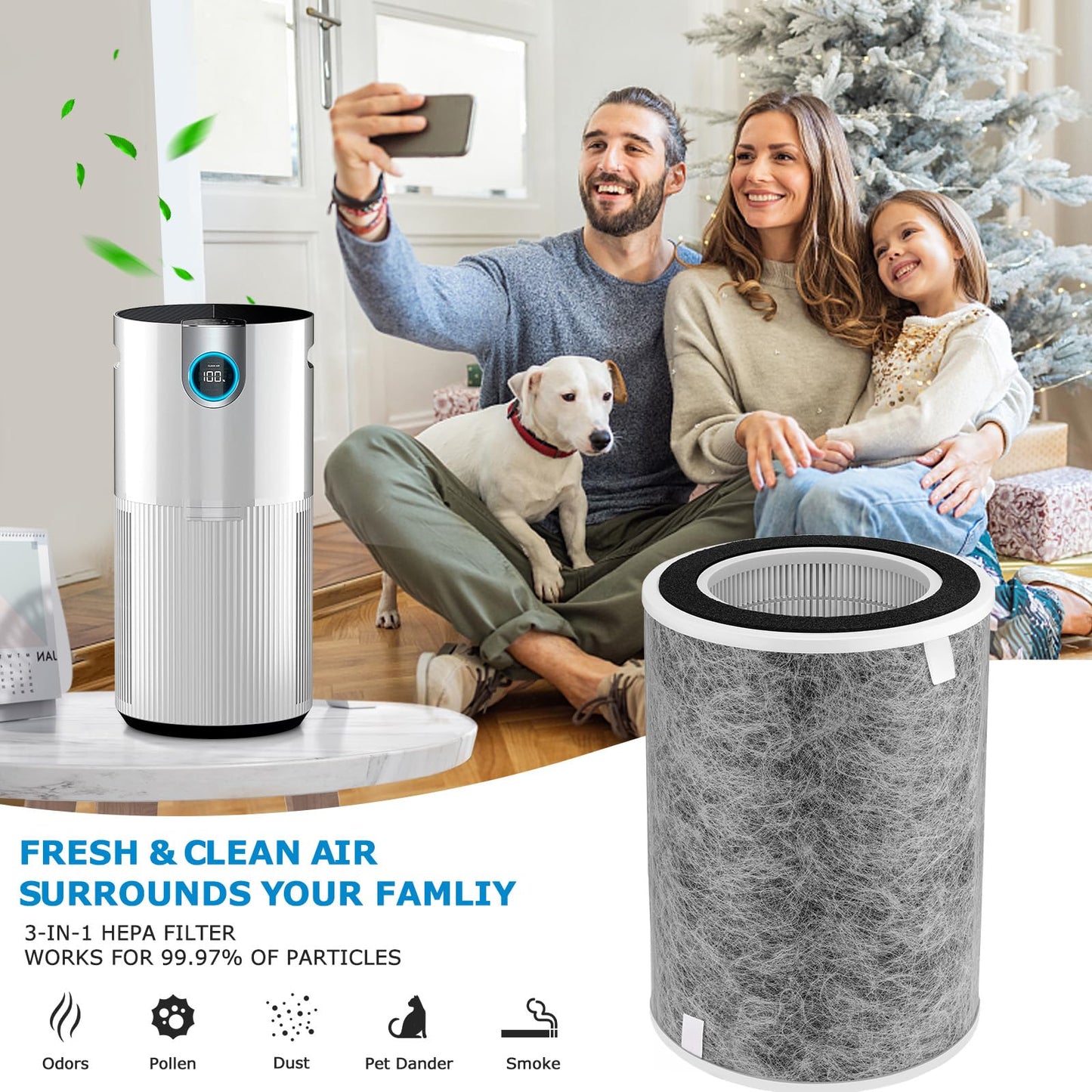 HP201 Air Purifier MAX Filter Compatible with Shark HP200 Series, HP201, HP202, HP302 & HC502 Air Purifier MAX, Part #HE2FKBAS, HE2FKBASMB, HE2FKPET, HE2FKPRO(2-Pack)
