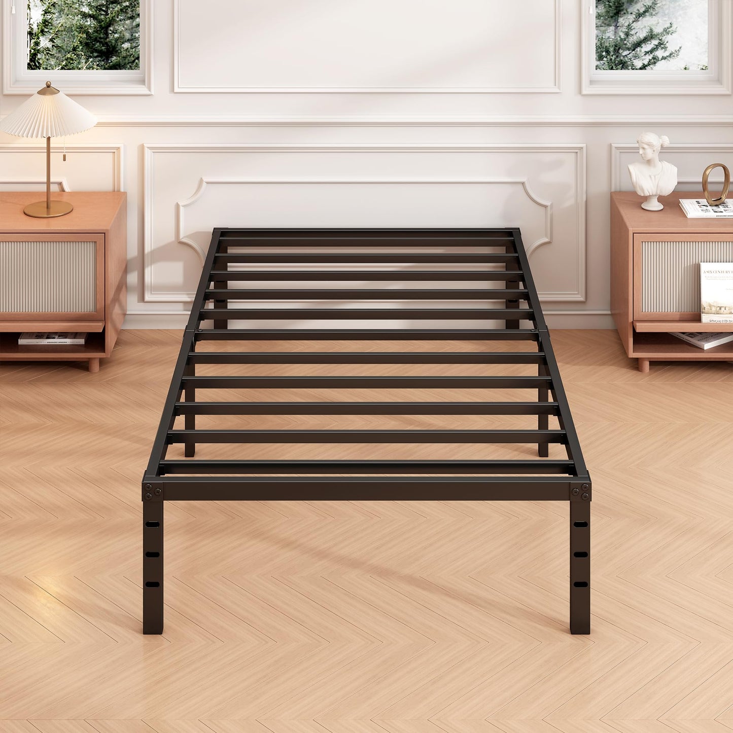 Hafenpo 18 Inch Twin Bed Frame - Sturdy Metal Platform Twin Size, No Box Spring Needed, Heavy Duty, Easy Assembly, Strong Bearing Capacity, Under Bed Storage, Black