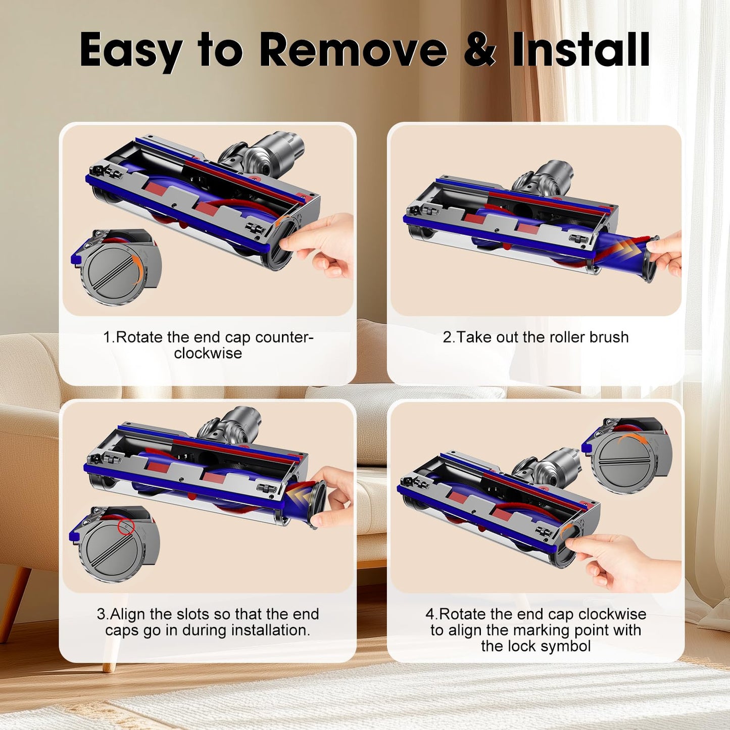 MYUAKO Vacuum Attachments for Dy-Son V8/V11/V15/V10/V7 Cordless Vacuum, Upgrade Anti-Tangle Quick Release Dy-Son Pet Hair Attachment, Dy-Son Vacuum Parts Floor Cleaner for Wood Floor/Carpets/Tile