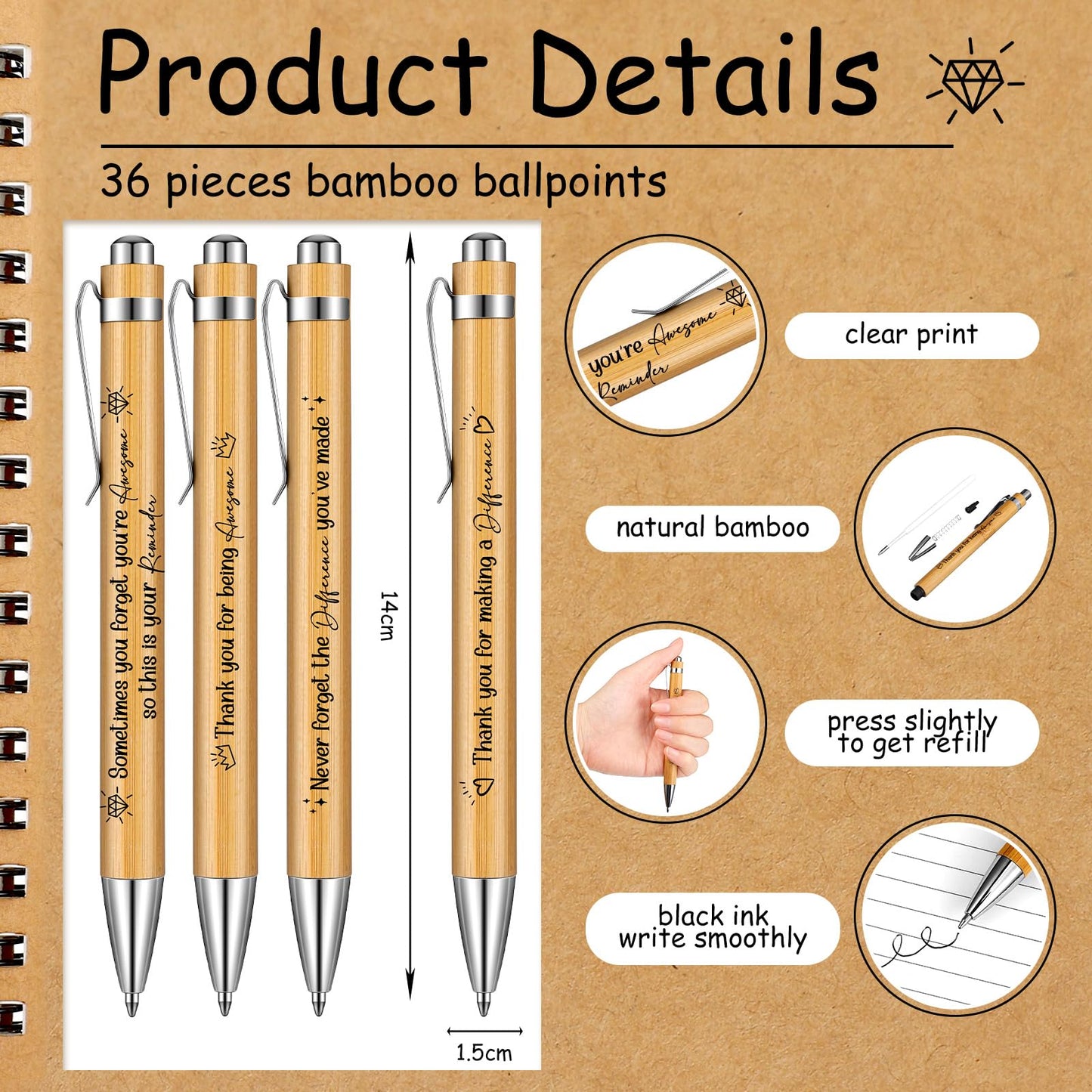 Tenceur 36 Sets Employee Appreciation Gifts Bulk Inspirational Spiral Notebooks with Motivational Pens Small Notepads for Coworkers Office Staff Team Volunteer Teacher Thank You Gifts, 3.94 x 5.51''