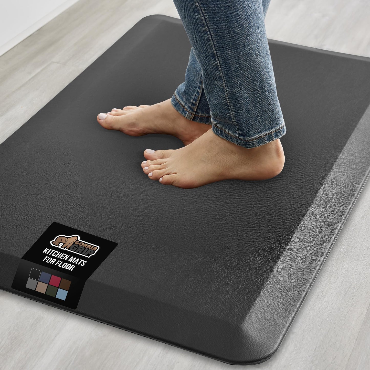GORILLA GRIP Comfortable Cushioned Kitchen Mats for Floor, Waterproof Stain Resistant Top, 3/4 Inch Thick Ergonomic Standing Desk Anti Fatigue Mat, Supports Ankles and Feet, 17x24, Black