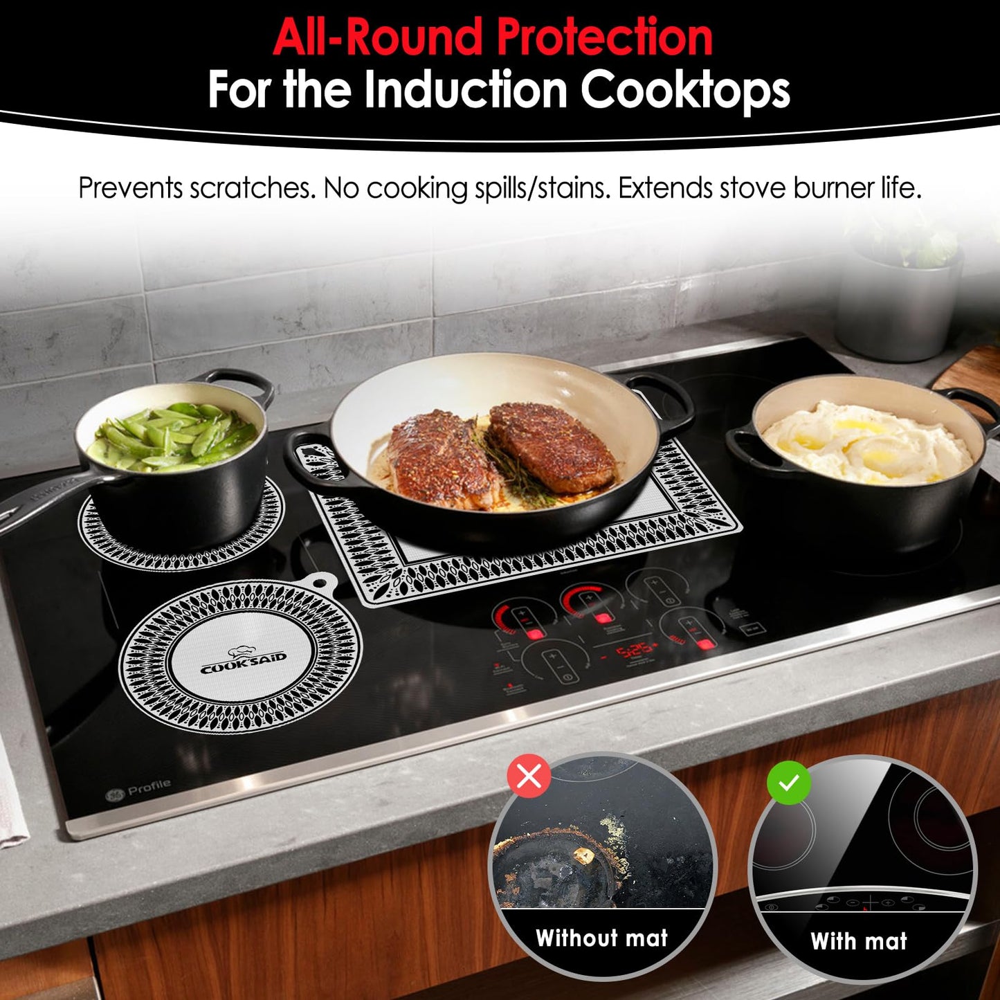 Cook's Aid 5 PCS Silicone Induction Cooktop Protector Cover Mat (Magnetic) | 230°C (450℉) Heat-Resistant Induction Stove Protector | Multifunctional Silicone Mats