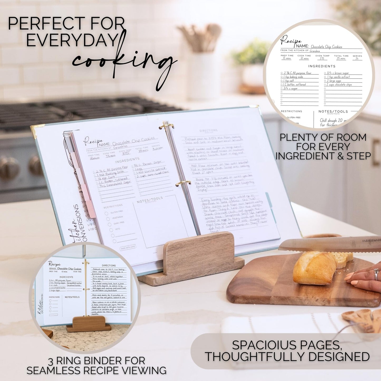 Bloom & Haven Recipe Book to Write in Your Own Recipes | Waterproof Recipe Book | Beautiful Blank Cookbook to Organize Your Recipes | Perfect Family Recipe Journal (Green)