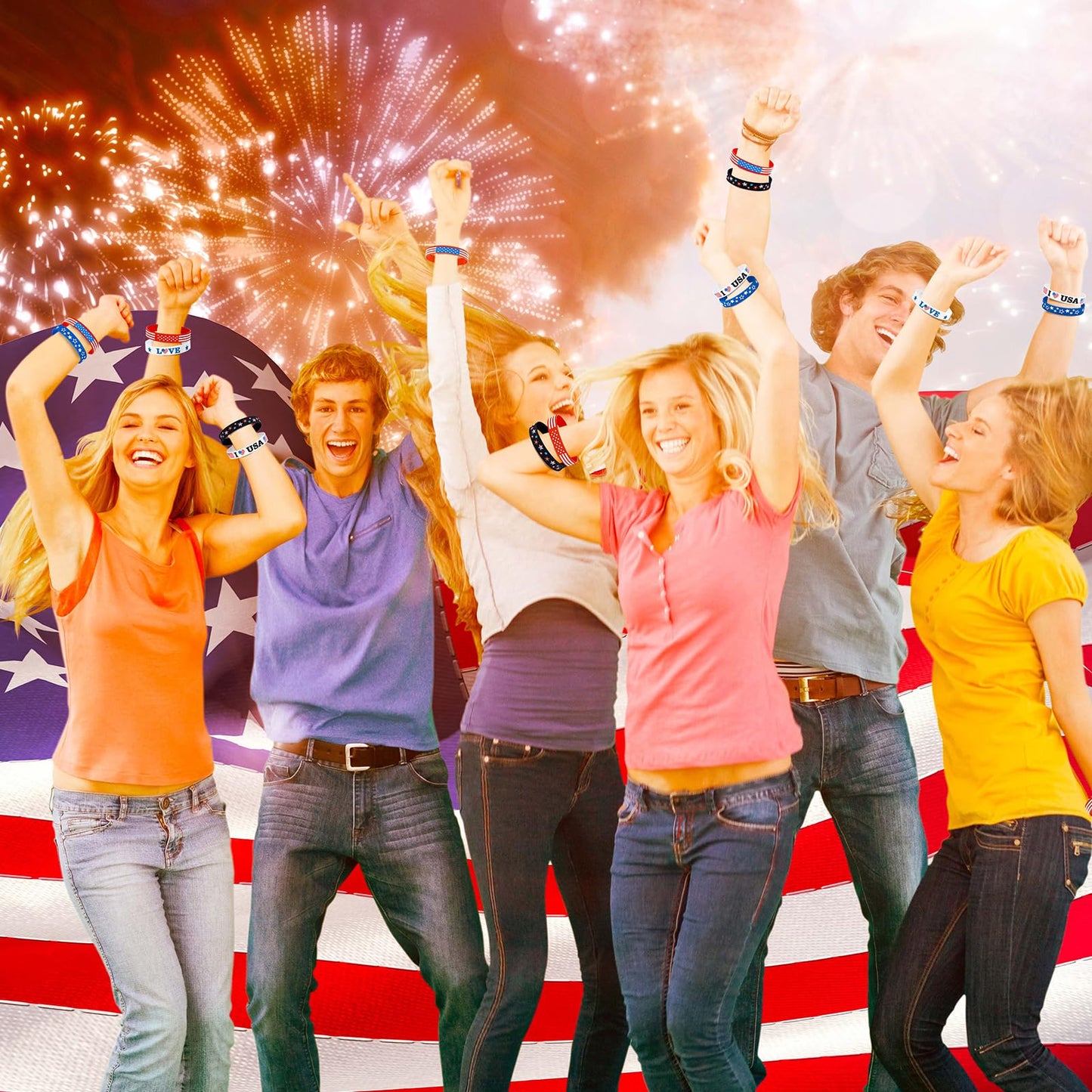 Moon Boat 144PCS 4th/Fourth of July Accessories Party Favors: Patriotic Silicone Rubber Bracelets Bulk USA Flag Wristbands American Memorial Day Decorations Gifts Supplies