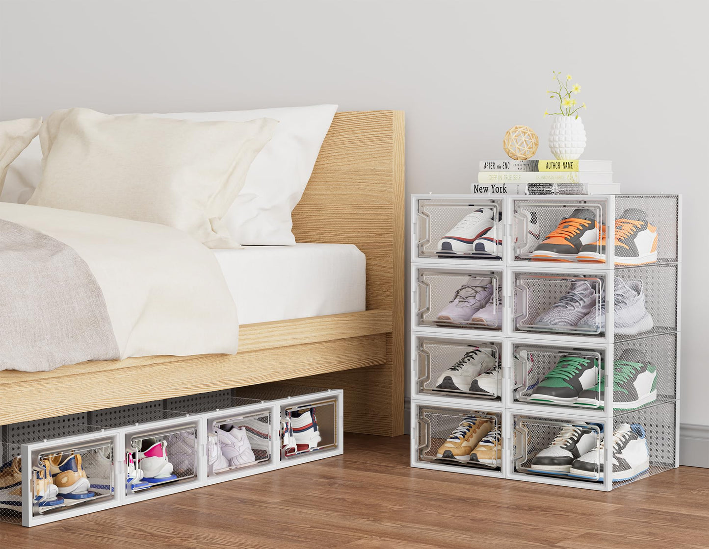 HOMIDEC Shoe Storage, 12 Pack Shoe Organizer for Closet, Shoe Boxes Clear Plastic Stackable Shoe Containers with Lids for Size 10