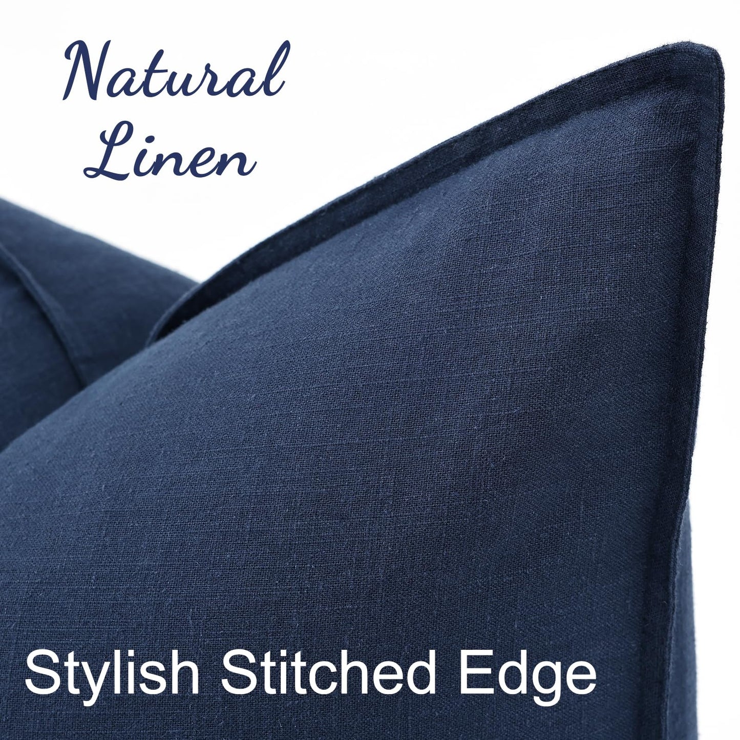 decorUhome Summer Decorative Linen Throw Pillow Covers 18x18 Inch Set of 2 Navy Blue Pillow Covers with Flange Edges Soft Farmhouse Boho Accent Pillow Cases for Couch Bed Living Room