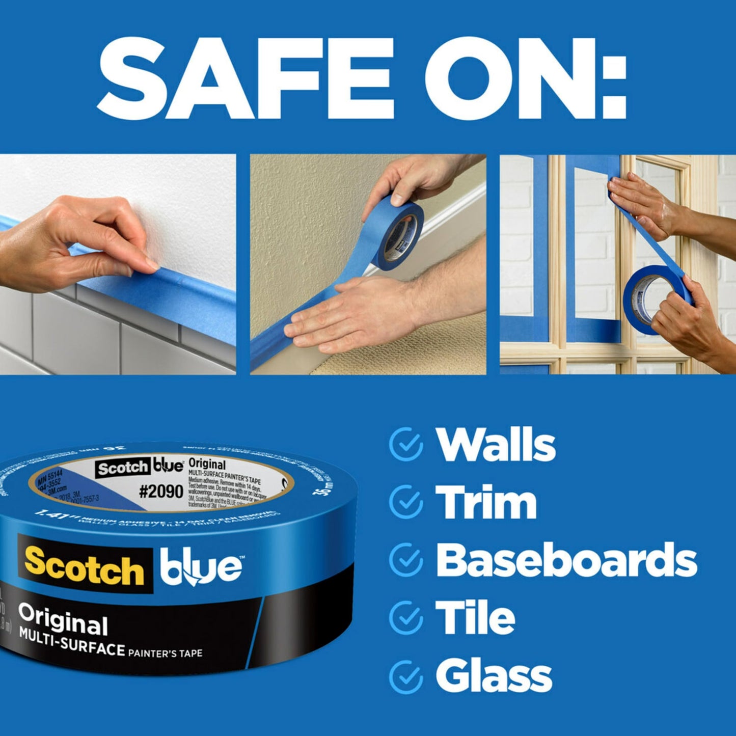 Scotch Painter's Tape Original Multi-Surface Painter's Tape, 1.88 Inches x 60 Yards, 8 Rolls, Blue, Tape Protects Surfaces and Removes Easily, Multi-Surface Painting Tape for Indoor and Outdoor Use
