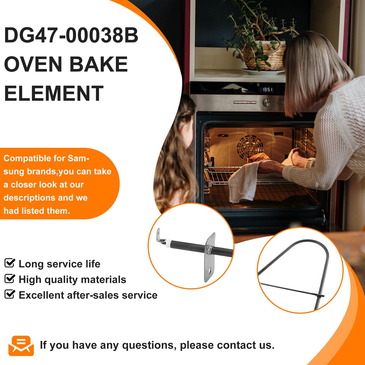 MIFLUS DG47-00038B Oven Bake Element/DG47-00038A Bake Element Compatible for Samsung Oven Bake Element/Samsung Oven Heating Element Replacement/Samsung DG47-00038B Bake Element