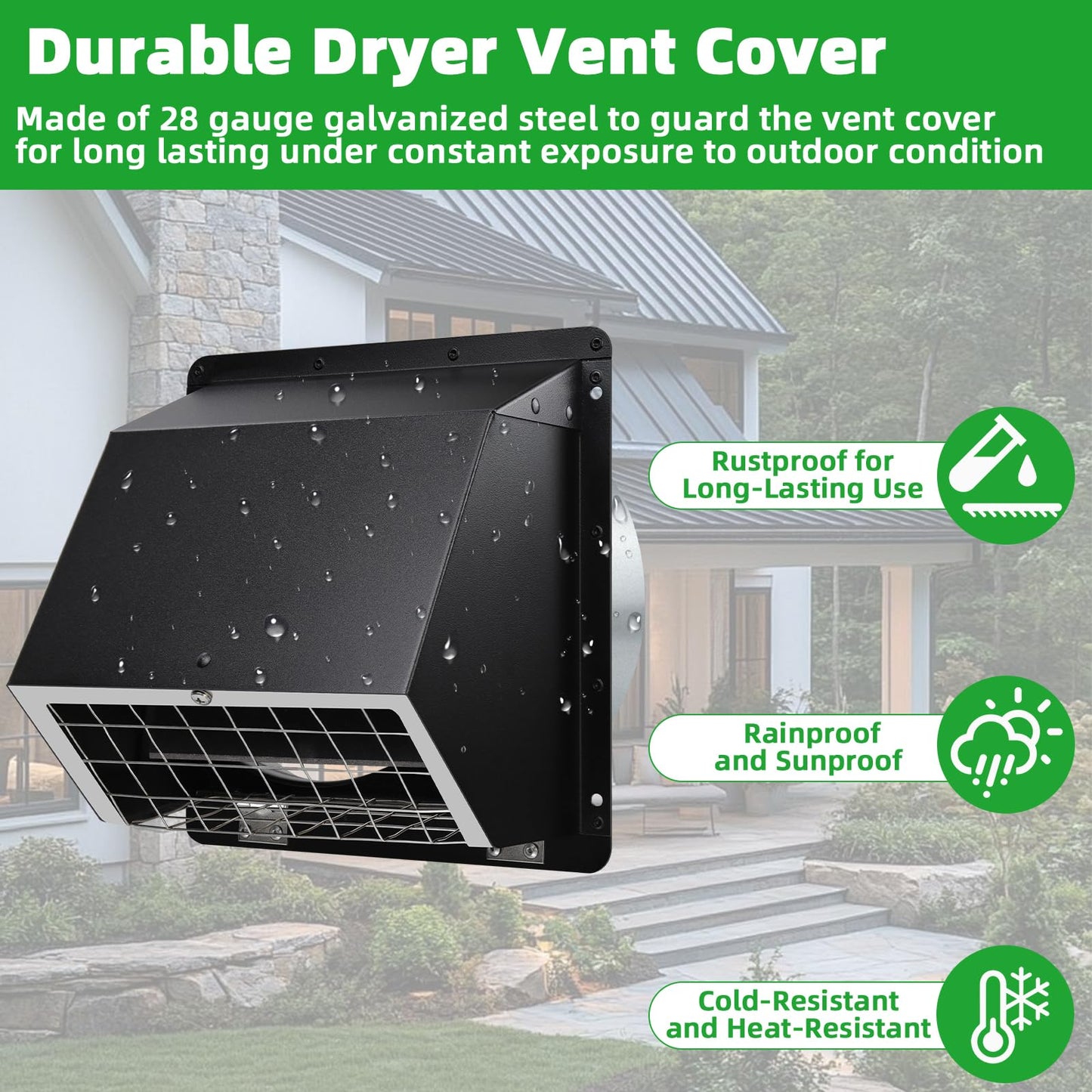 6 Inch Hooded Wall Vent with Flap and Mesh,6" Exhaust Vent Cover Cap for Kitchen Range Hood/Dryer/Bathroom Exhaust Outside,6inch Dryer Vent Cover Exterior Vent Hood with Large Opening,Galvanized Steel
