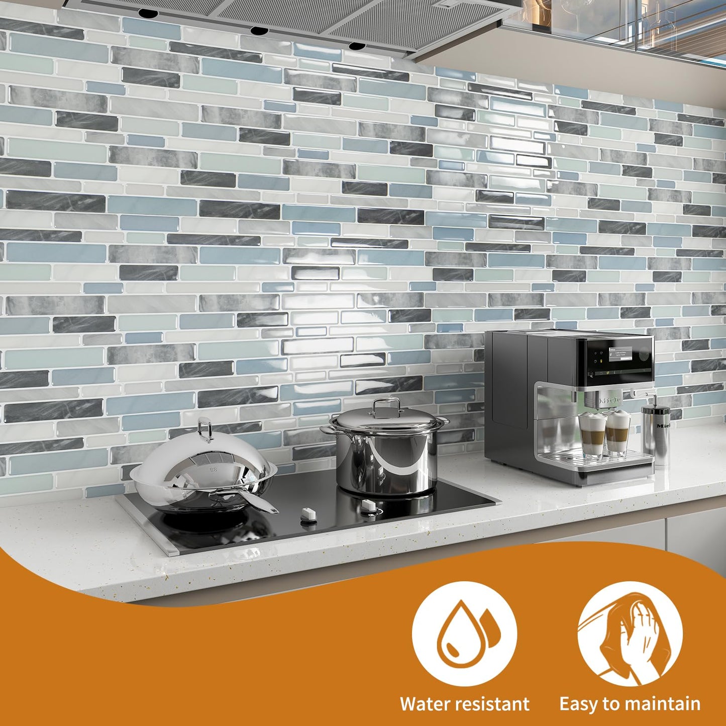 WOWSTAR 10-Sheet Peel and Stick Backsplash Tile for Kitchen, Back Splash Stick On Tiles for Kitchen Wall (Grey and Blue)