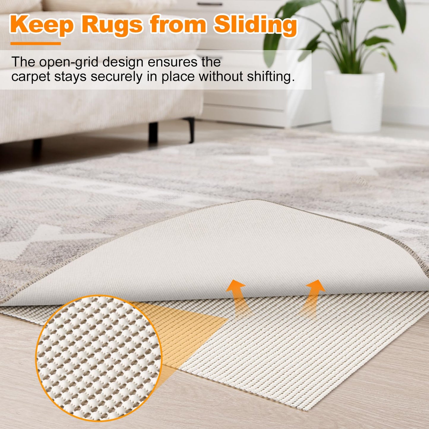 Songrey Non-Slip Rug Pad 10x14 FT, Extra Thick Carpet Pads for Hard Surfaces, Prevents Sliding and Secures Rugs, Provides Floor Protection with Comfort Cushioning