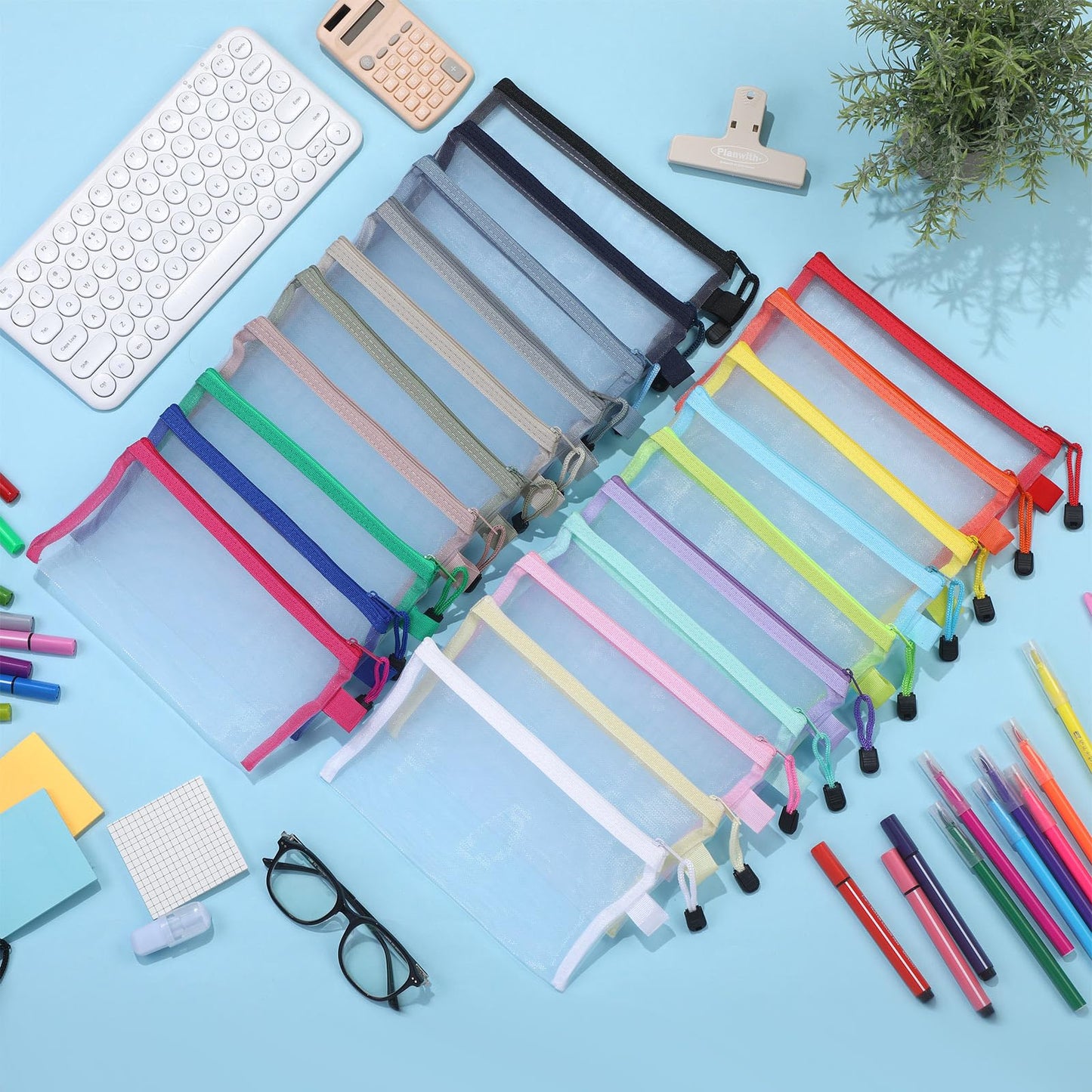 Leelosp 80 Pcs Mesh Zipper Pouch Bulk Mesh Cosmetics Bag Pencil Storage Pouch Toiletry Makeup Bags Employee Appreciation Gift for Office Travel Organization(Multicolor,9 x 4.7 Inch)
