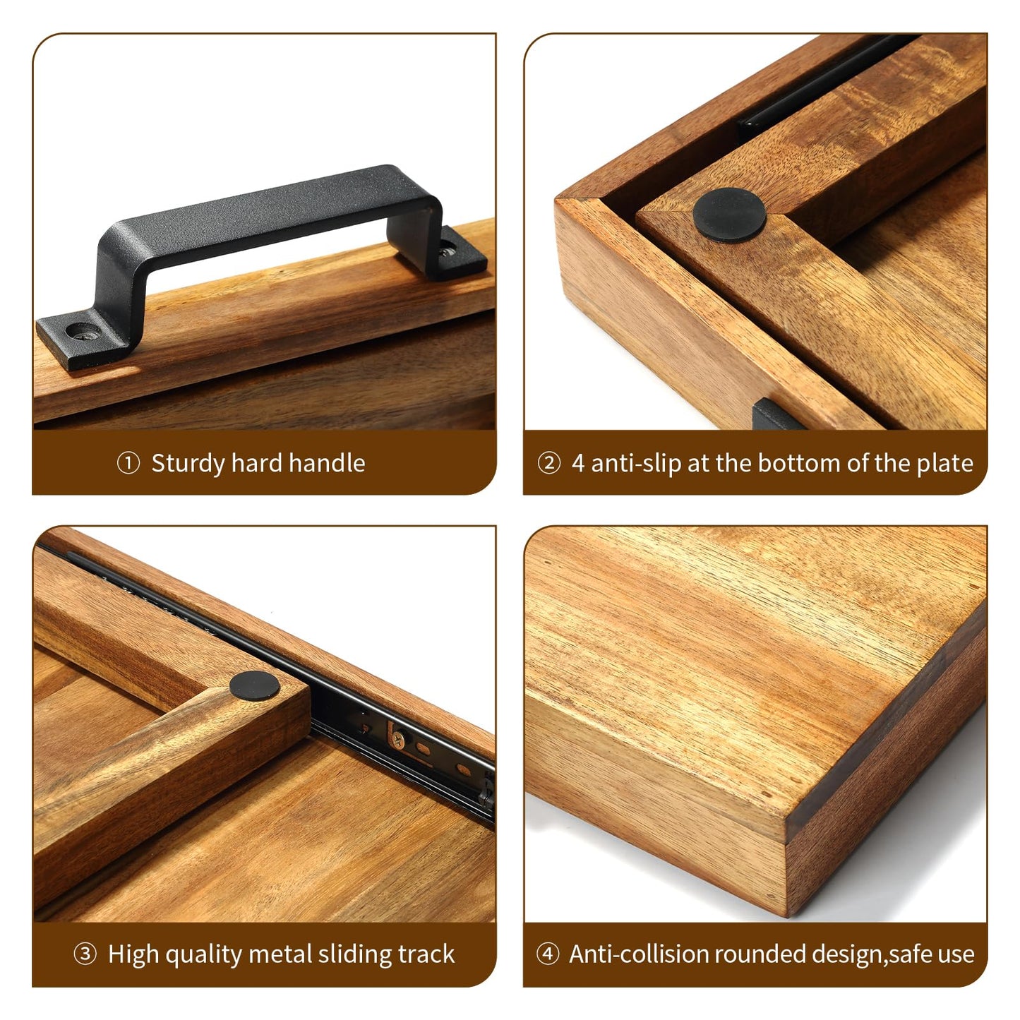EVERBBKING Natural Acacia Sliding Tray for Coffee Machine Kitchen Appliance slider Moving Caddy, appliance slider,appliance rolling stand air fryer rolling tray