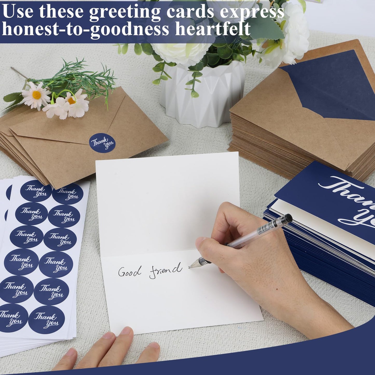 600 PCS Thank You Cards with Envelopes Matching Stickers Thank You Notes Bulk 4x6 Inch Minimalistic Design for Business Baby Shower Wedding Small Business Graduation Bridal Shower Funeral Navy Blue