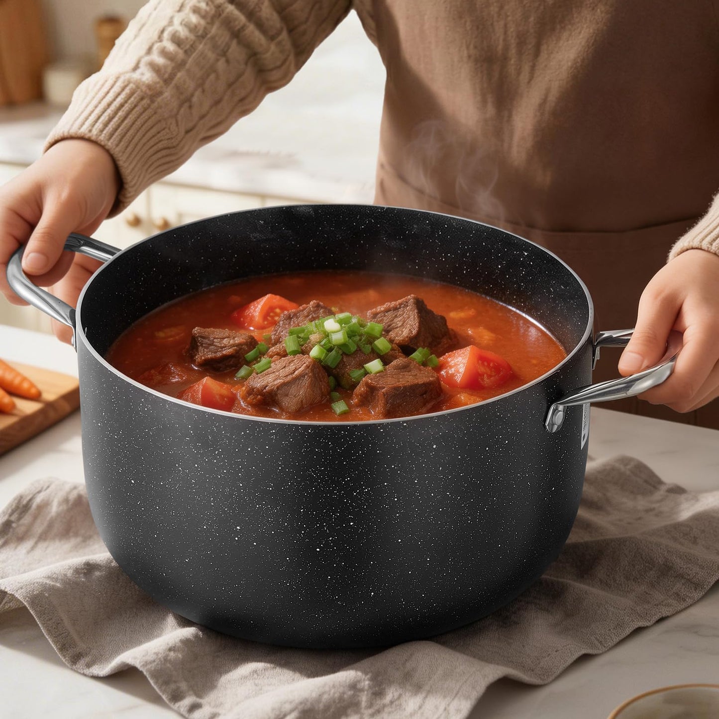 VEVOR Aluminum Stock Pot, 12-Quart Nonstick Ceramic Coated Pot with Glass Lid, PFOA-Free, PFAS-Free, Compatible with Gas Stoves, Induction Cooktops, Electric Stoves, for Soups, Stews, and Pasta