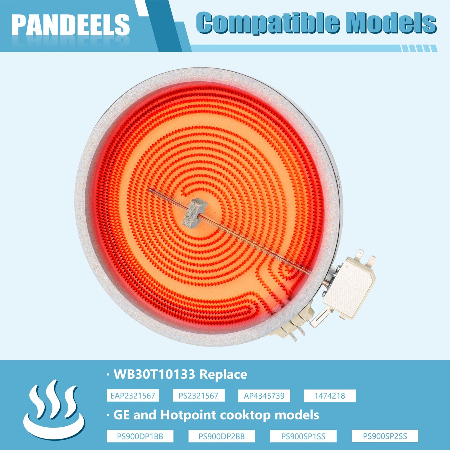 Upgraded WB30T10133 9 inch Dual Radiant Surface Element, Compatible with Hotpoint GE Electric Range Replace EAP2321567 PS2321567 AP4345739 1474218,by PANDEELS