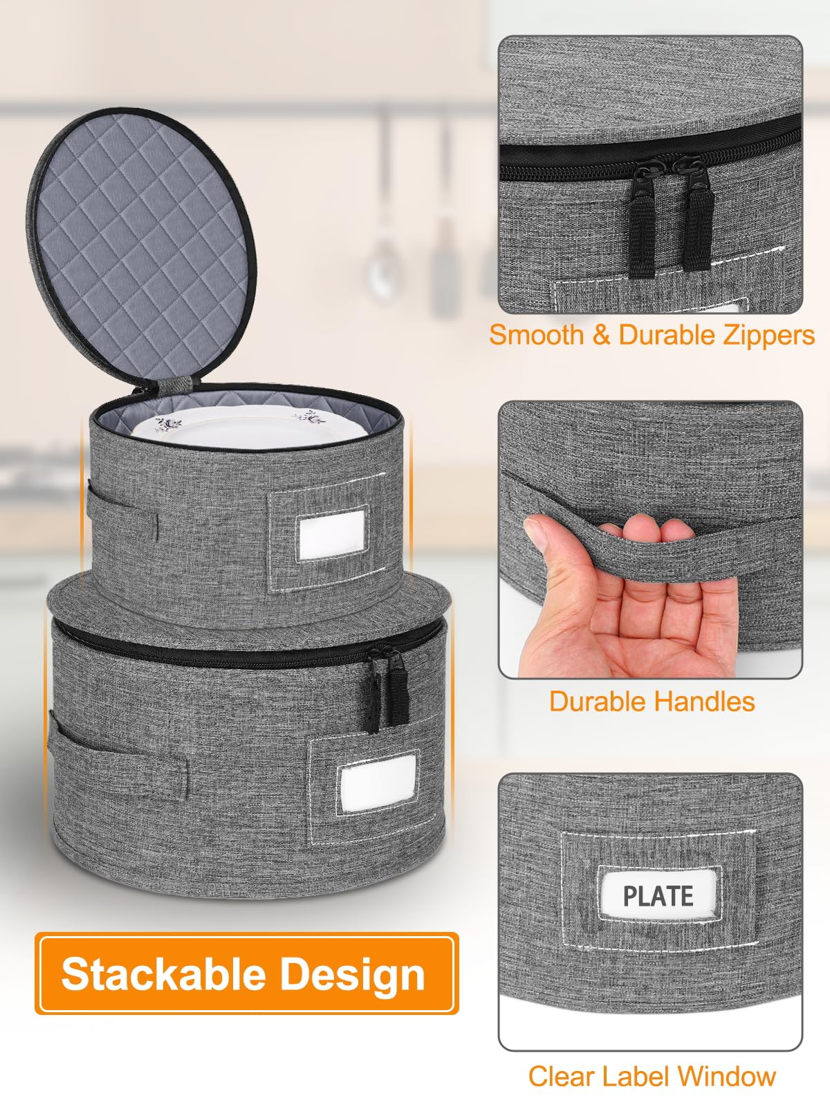punemi China Storage Containers 5-Piece Set w/Hard Shell Sides & Bottom, Quilted Stackable Plate & Dish Storage Protectors, Adjustable Mug and Cup Storage Organizer for Moving and Dinnerware storage