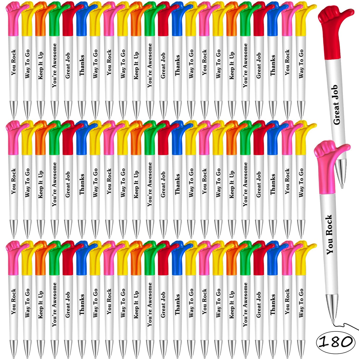 Woanger 180 Pieces Thumbs up Pens Thank You Inspirational Quotes Graduation Gifts Bulk Employee Appreciation Motivational Ballpoint Pen for Student Teacher Nurse Coworker Present