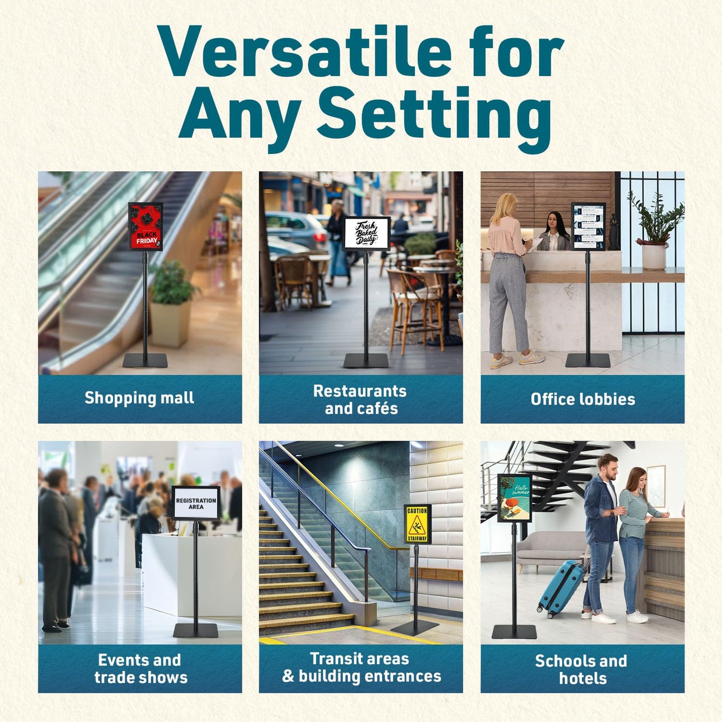 1 PACK Double-Sided Adjustable Heavy Duty Pedestal Sign Holder Stand for Display - Indoor/Outdoor Floor Sign Stand with Base 8.5x11 inches (Horizontal and Vertical Orientation) - includes dry erase marker
